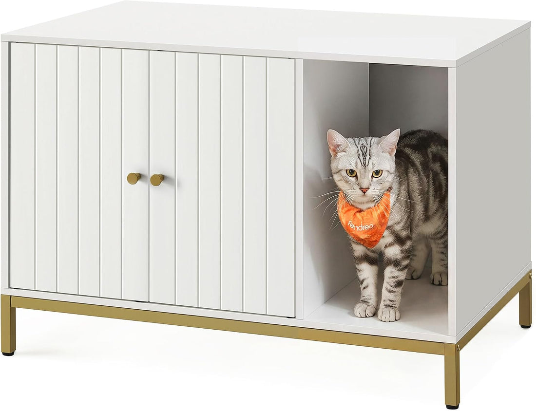 Feandrea Cat Litter Box Enclosure, with Scratching Mat, Tall Legs
