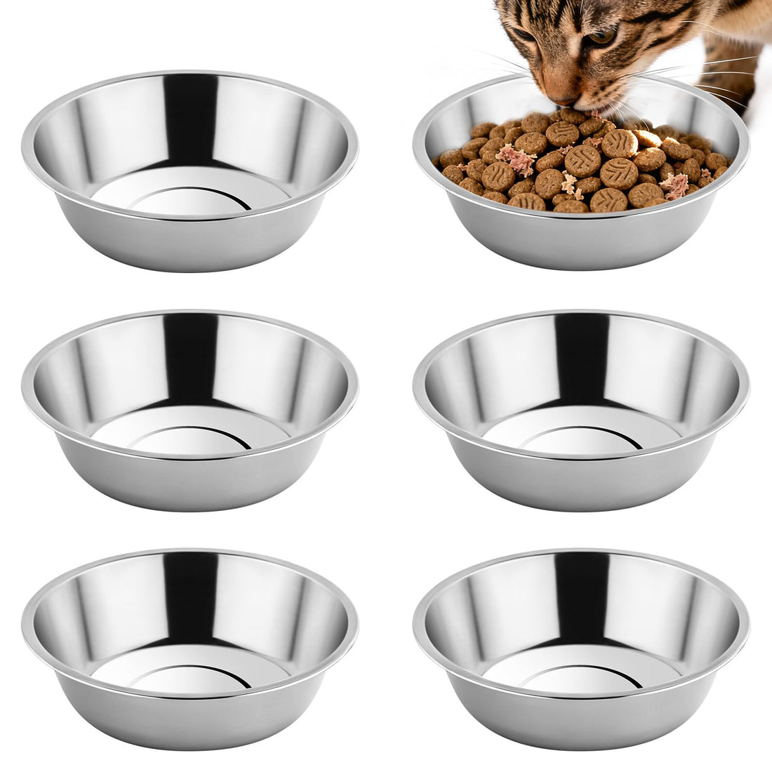 Tifanso 6PCS Stainless Steel Cat Bowls Dishes