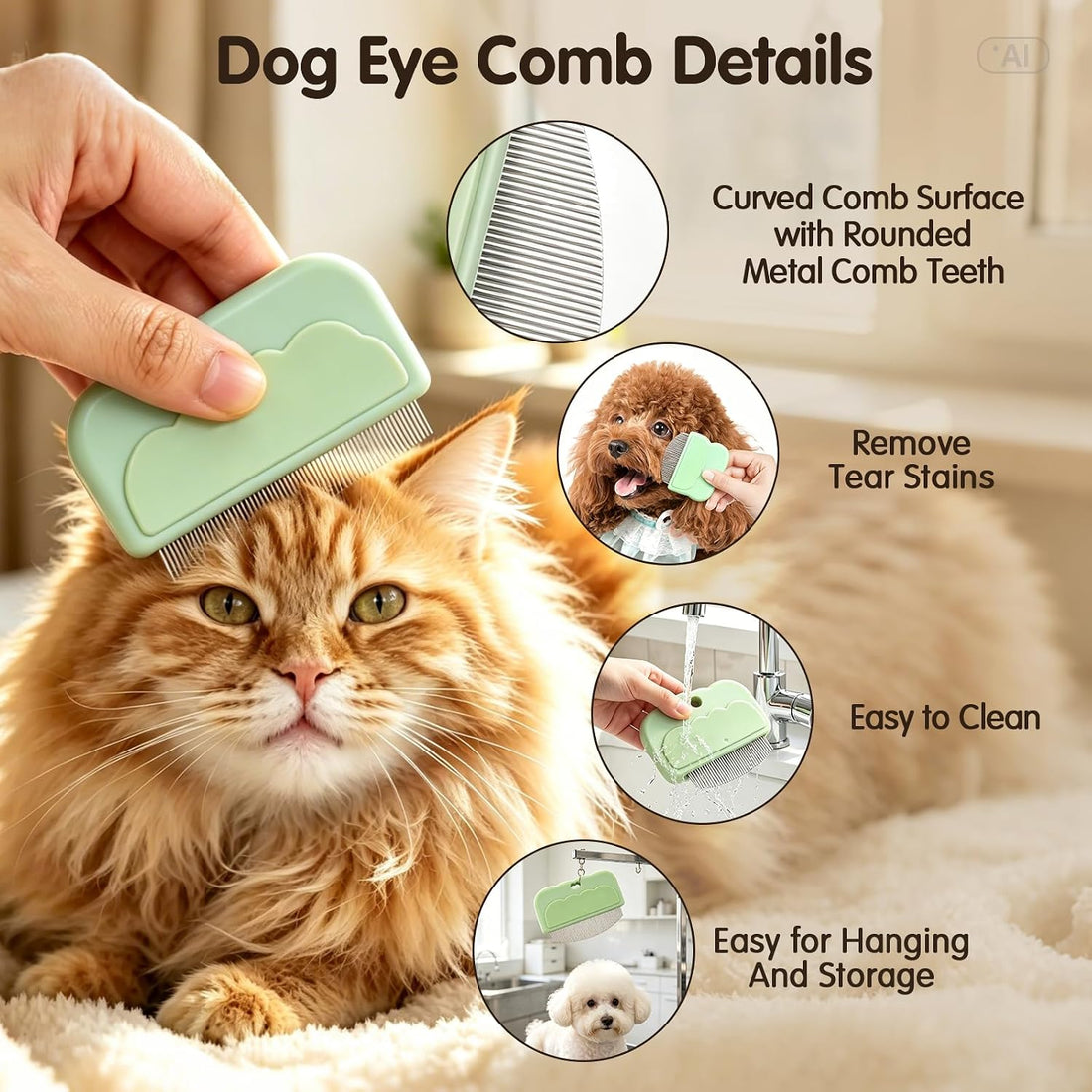 3 Pack Dog Eye Combs, Stainless Steel Tear Stain Remover Tool for Pet