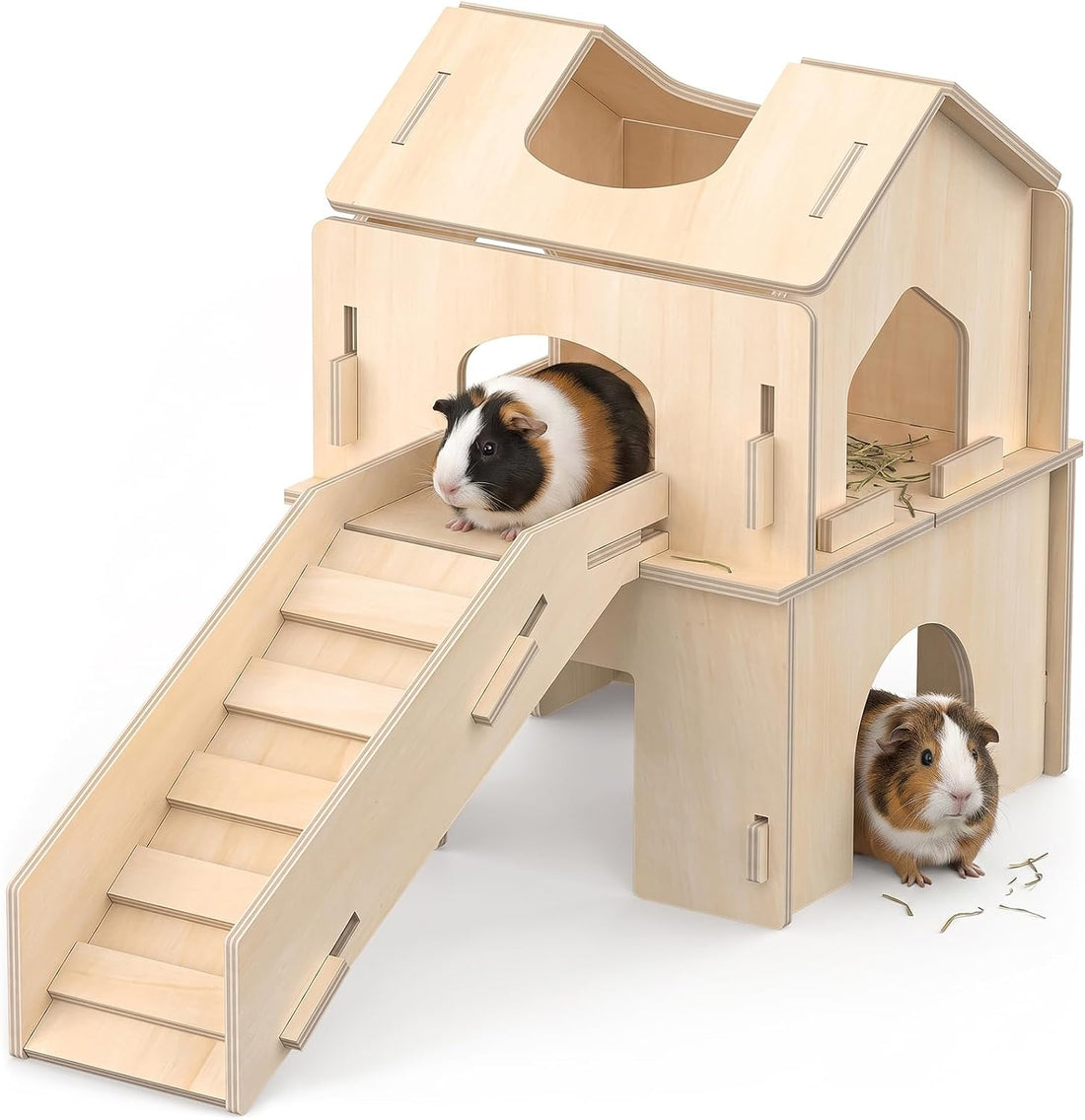 XiaZ Guinea Pig Hideout, Large Wooden Guinea Pig Castle with Stair