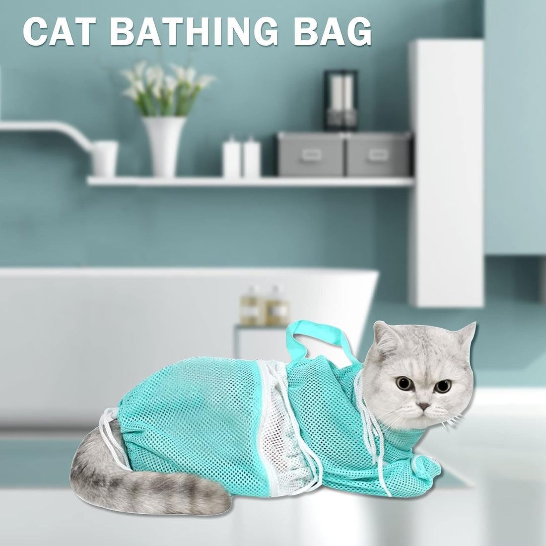 JULMELON 10 PCS Cat Washing Bag for Bath Shower Adjustable Net