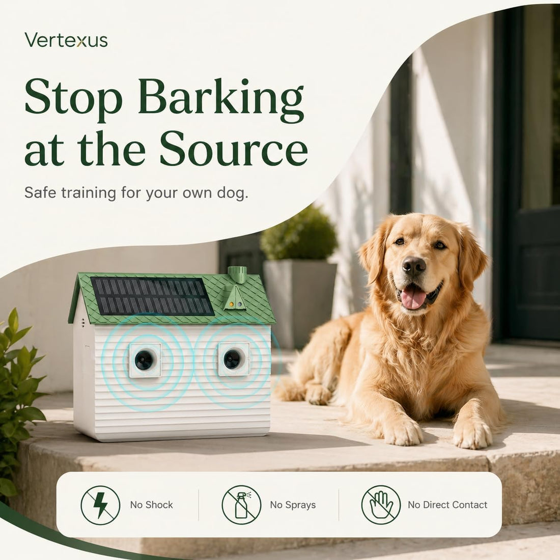 Outdoor Solar Ultrasonic Dog Bark Deterrent, Automatic Bark Detection