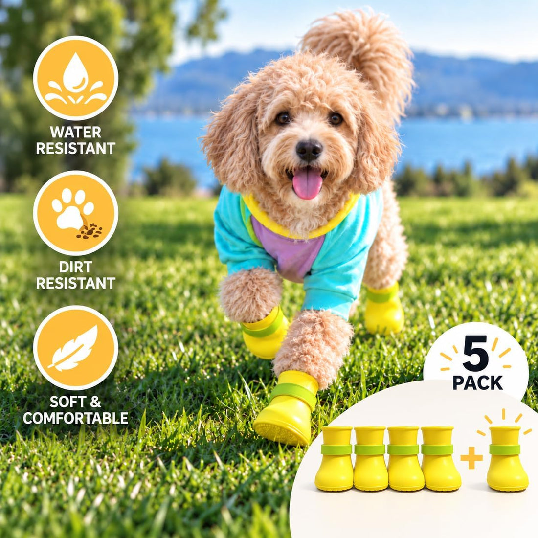 Ultra Soft Waterproof & Dirt-Resistant Yellow Dog Boots by Quality