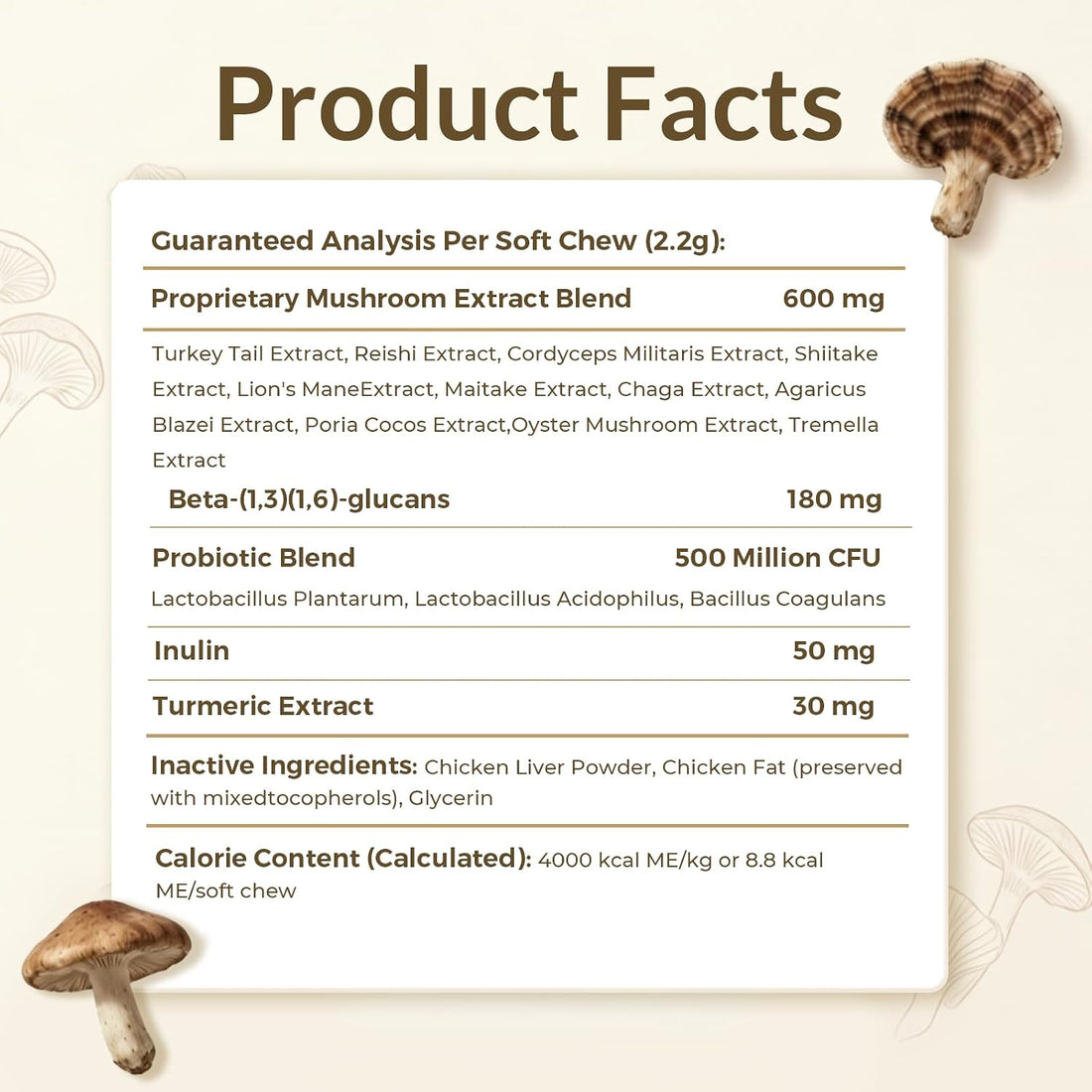 NATURE TARGET Turkey Tail Mushroom for Dogs, 11 in 1 Immune Chews