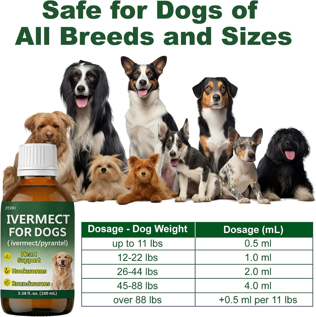 Dewormer for Dogs, for Tapeworms, Roundworms, Hookworms & Whipworms
