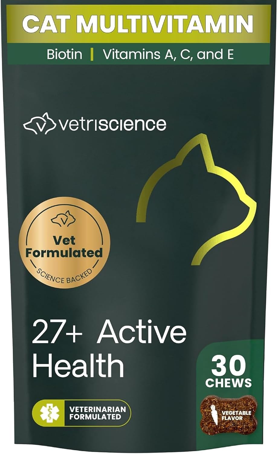 VetriScience 27+ Active Health Chewable Tablets for Cats, Fish
