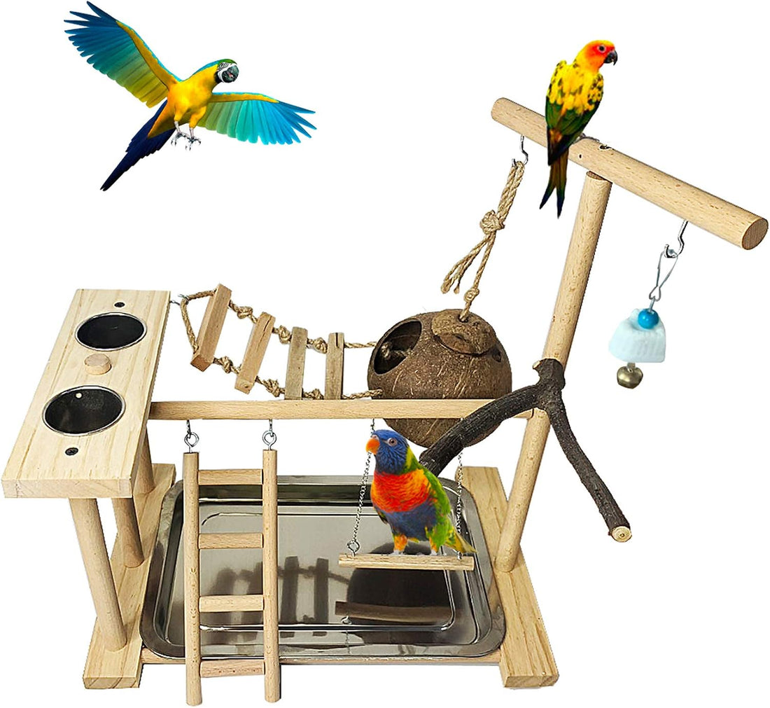 Hamiledyi Parrot Playground Bird Play Stand Natural Wood Parrot Perch