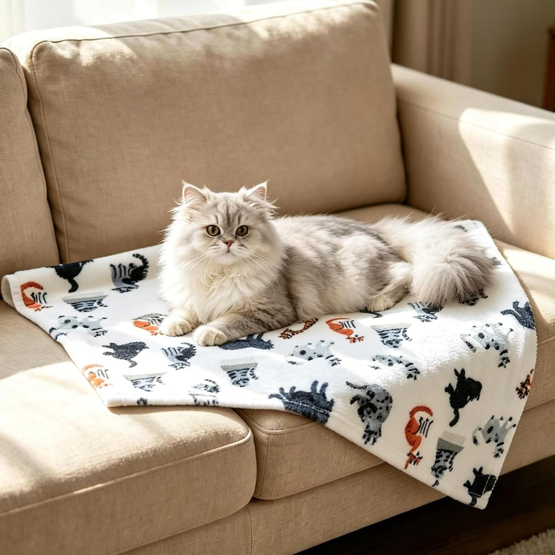 Cat Print Blanket for Indoor Cats Flannel, Kitten Throw Blankets