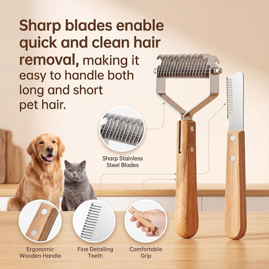 2 Pcs Pet Grooming Combo Deshedding Brush and Stripping Knife