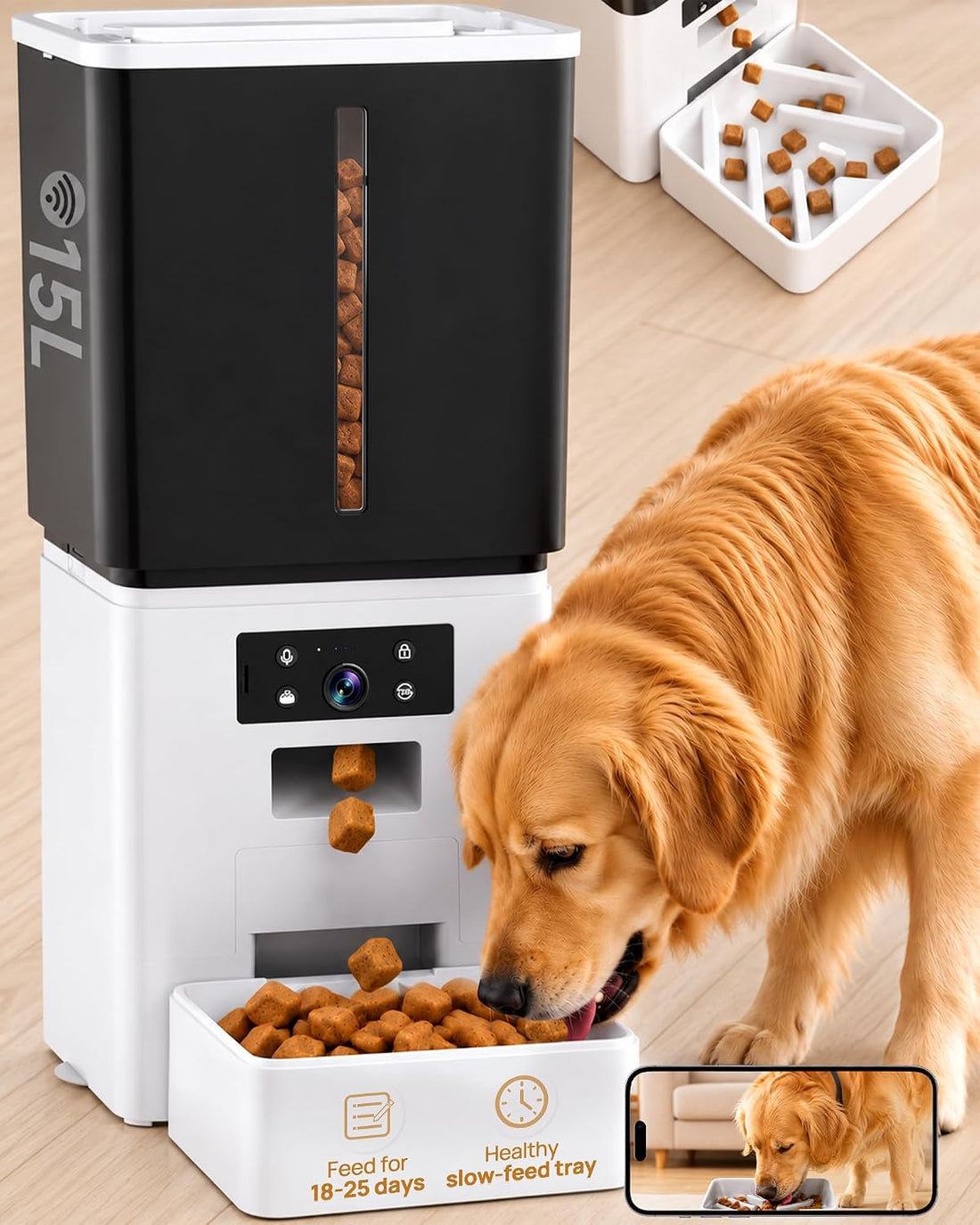 15L Large Breed Automatic Dog Feeder with Slow-Feed Bowl for Health