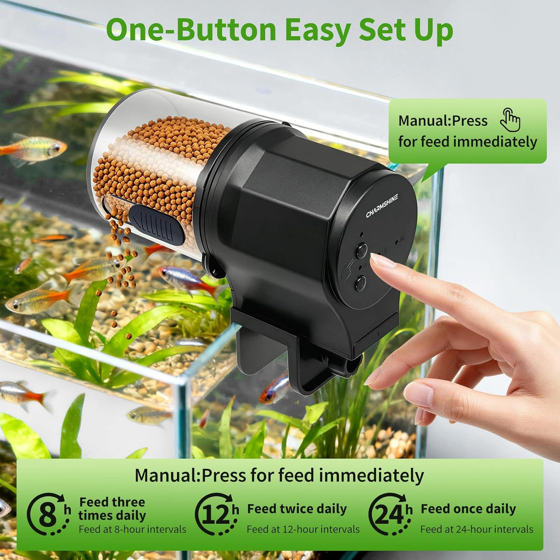 Automatic Fish Feeder for Aquarium One-Touch Easy Setup with 8/12/24