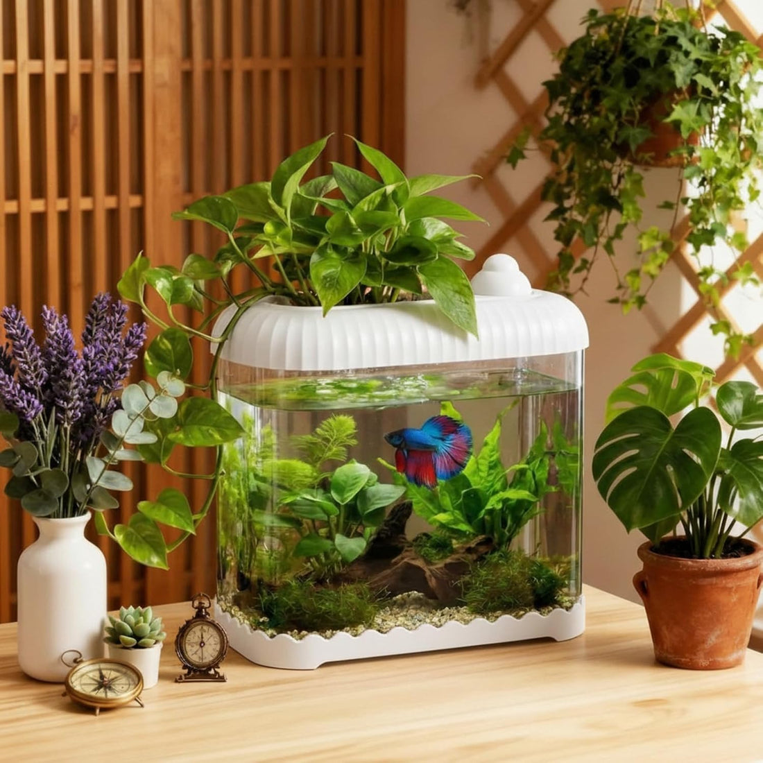 Geelin Pink 2 Gallon Plastic Fish Tank Shatterproof Betta Aquarium