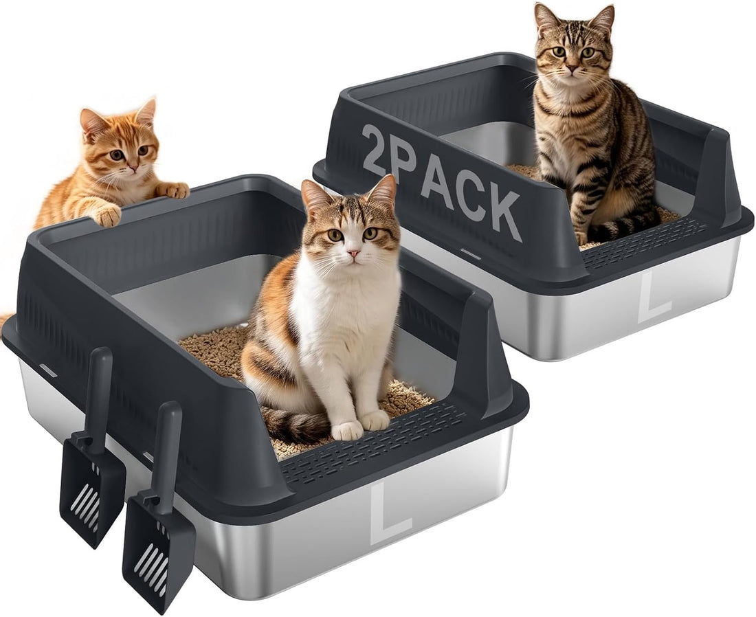 AIPERRO Stainless Steel Litter Box 2 Pack Metal Cat Litter Boxes