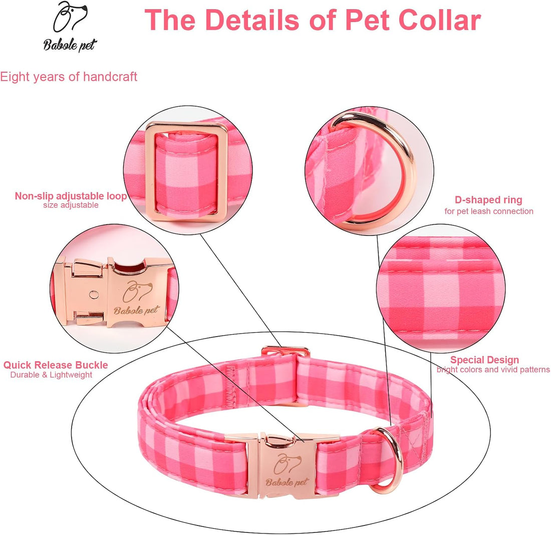 Pink Checkerboard Dog Collar, Classic Girly Plaid Dog Collars