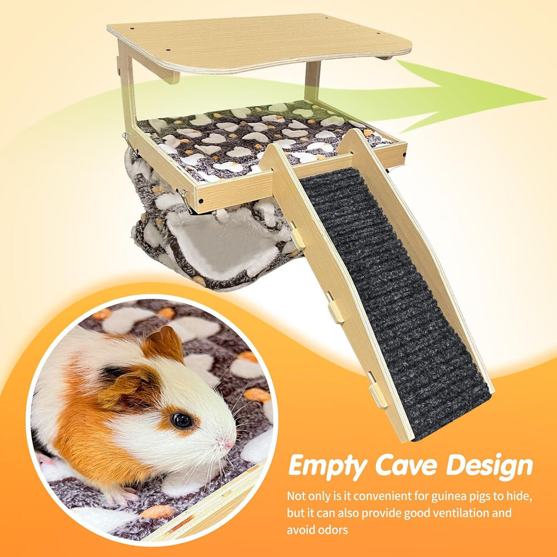 Guinea Pig Hideout，Natural Wood Removable Guinea Pig Bed