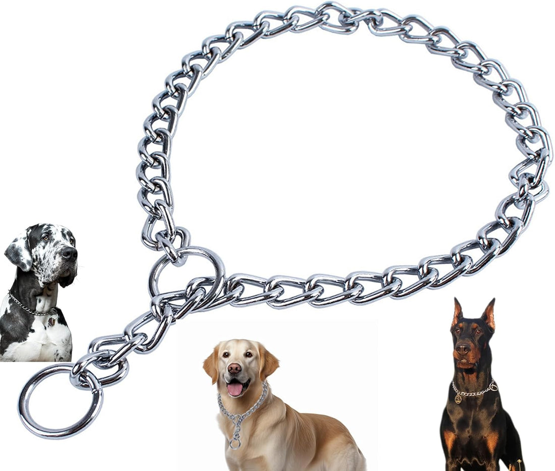 Metal Chain Collar, Martingale Training Collar for Medium Dogs 18-inch