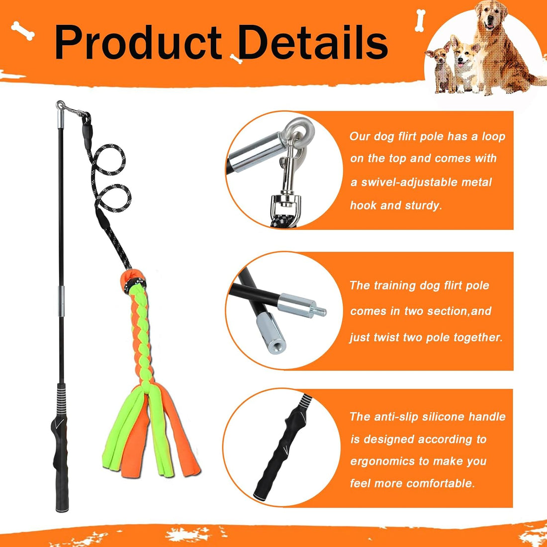 SYOOY Flirt Pole for Dogs, Interactive Dog Toys Teaser Wand Play Pole