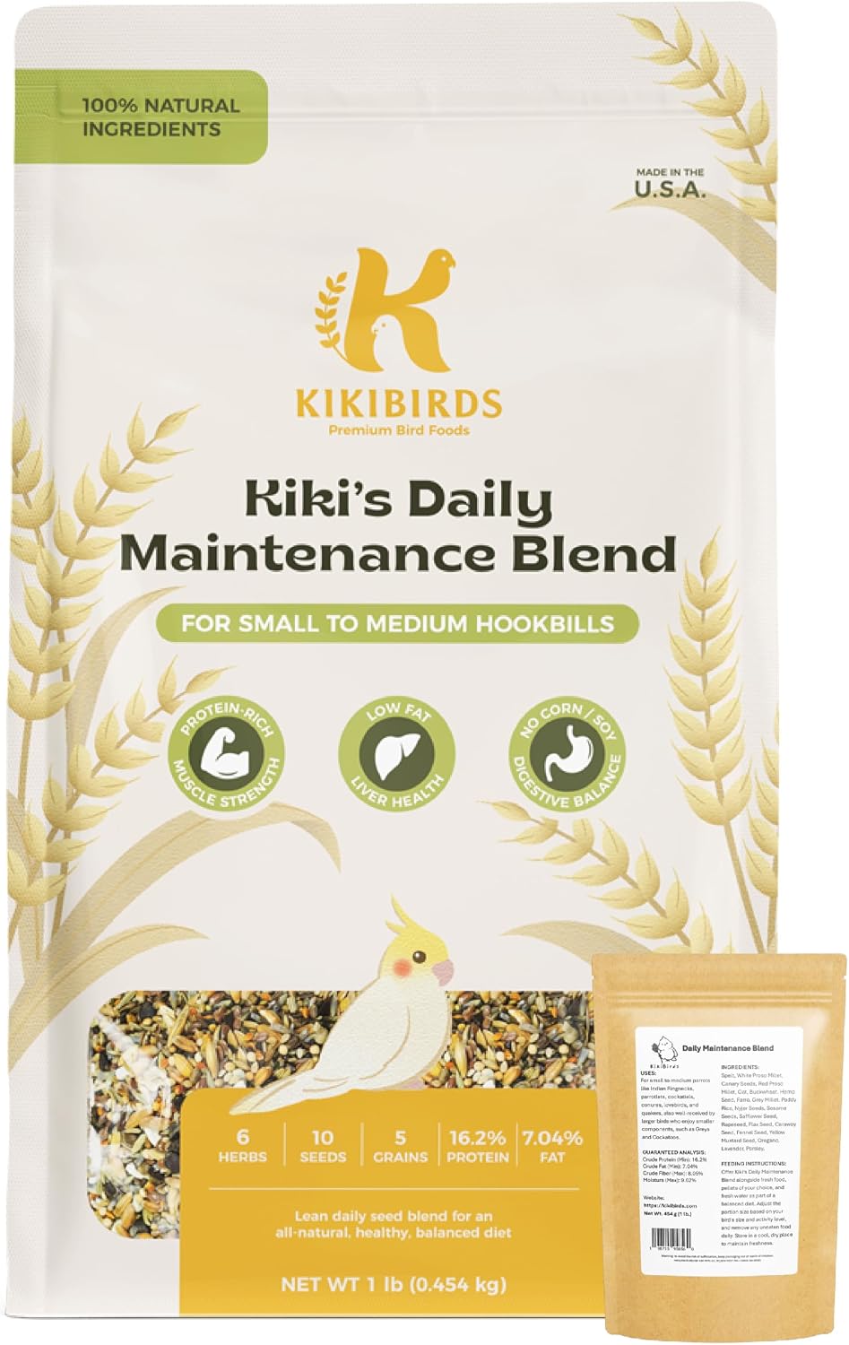 KikiBirds Premium Parrot Food| Protein-Rich Low-Fat Formula