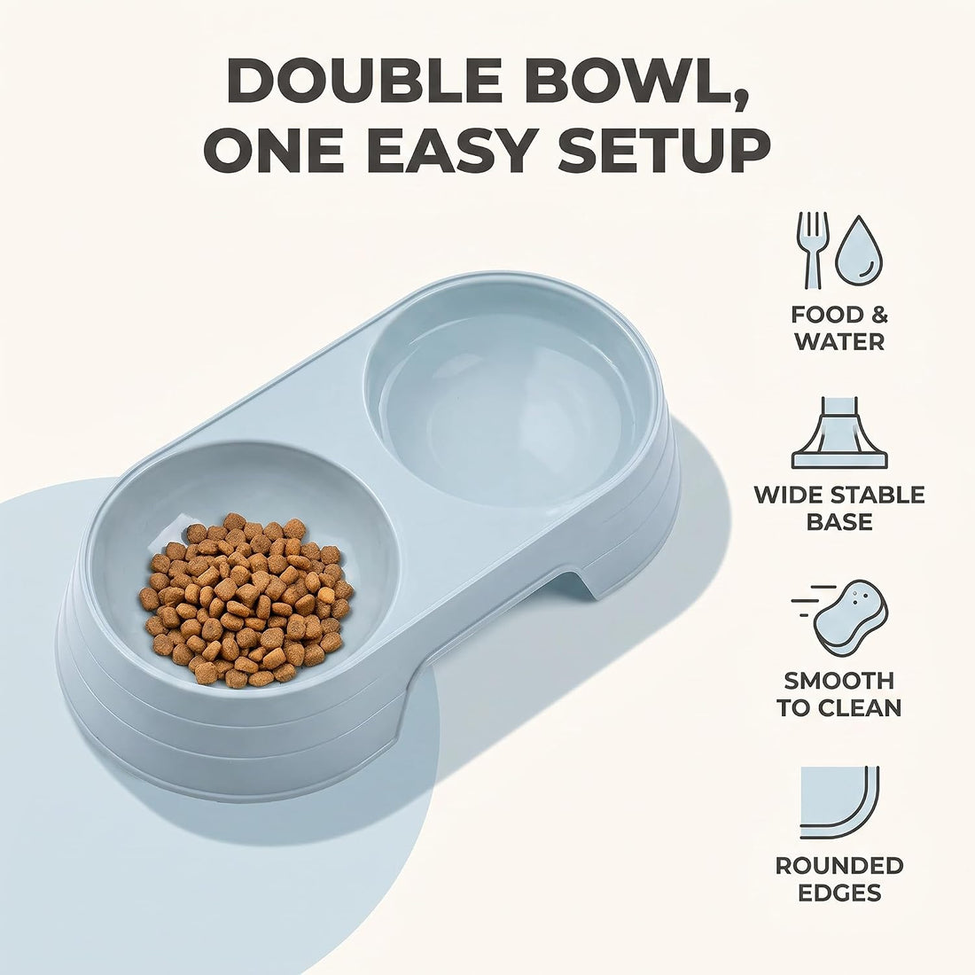 Pet Food and Water Bowl, Double Feeding Bowls, Small Grey