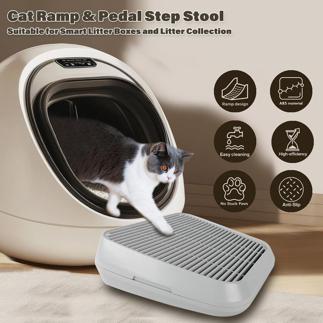 Cat Ramp for Litter Box, Anti-Tracking Cat Litter Trapper