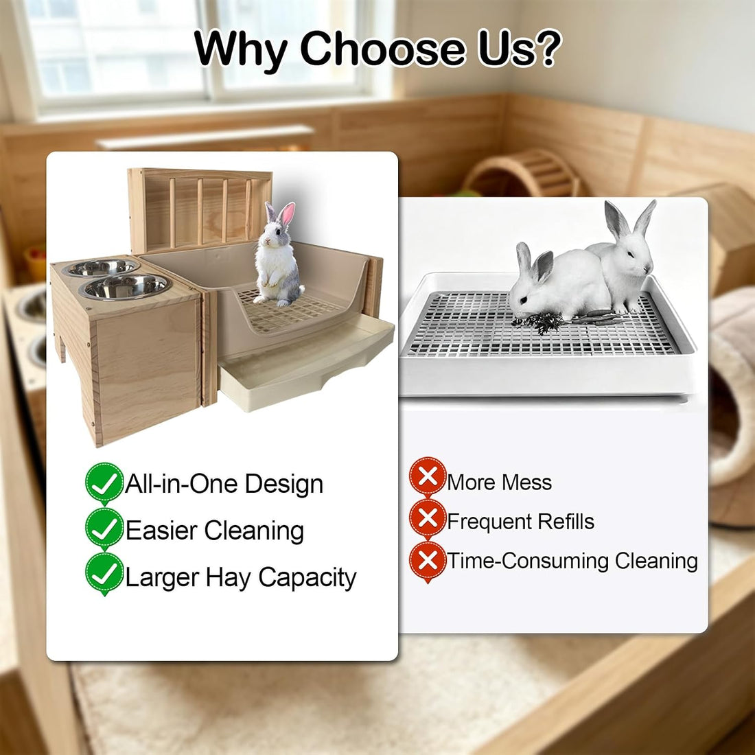 3-in-1 Large Rabbit Hay Feeder with Drawer Litter Box