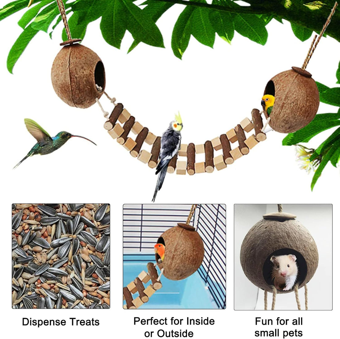 Hamiledyi Coconut Bird Nest Hut with Ladder Hanging Birds Hide House
