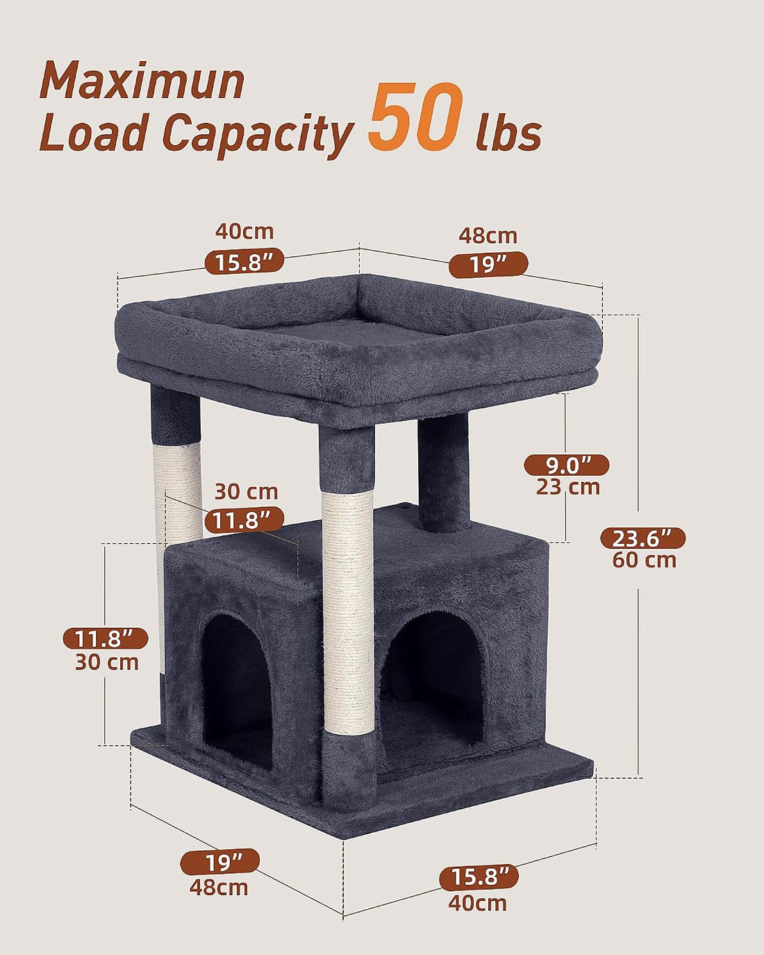 23.6" Cat Tree for Large Cat, 19 * 15.8 in Large Perch