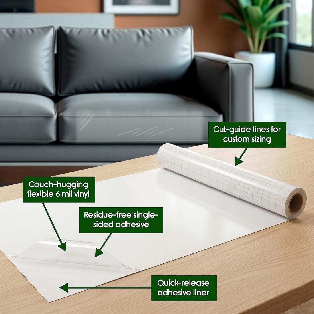 Cat Scratch Furniture Protector, Clear Thicken Vinyl 196.8"X 16.5"