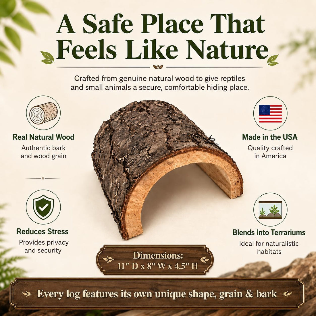 MAC'S Reptile Hideout Half Log, Extra Large