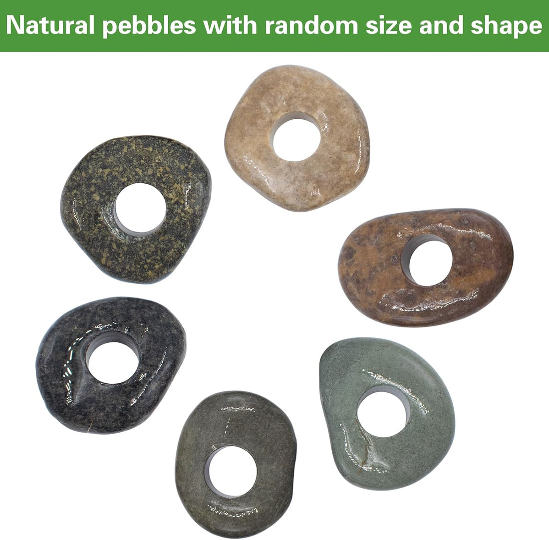 6 Pcs Natural River Stone Plant Weights for Fish Tank, 0.79 Inch Hole