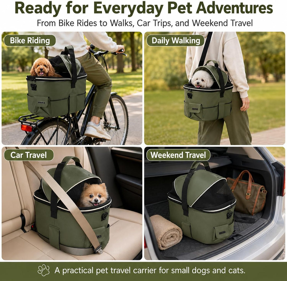 Dog Bike Basket Rear Seat, 3-in-1 Pet Bike Carrier for Small Dogs