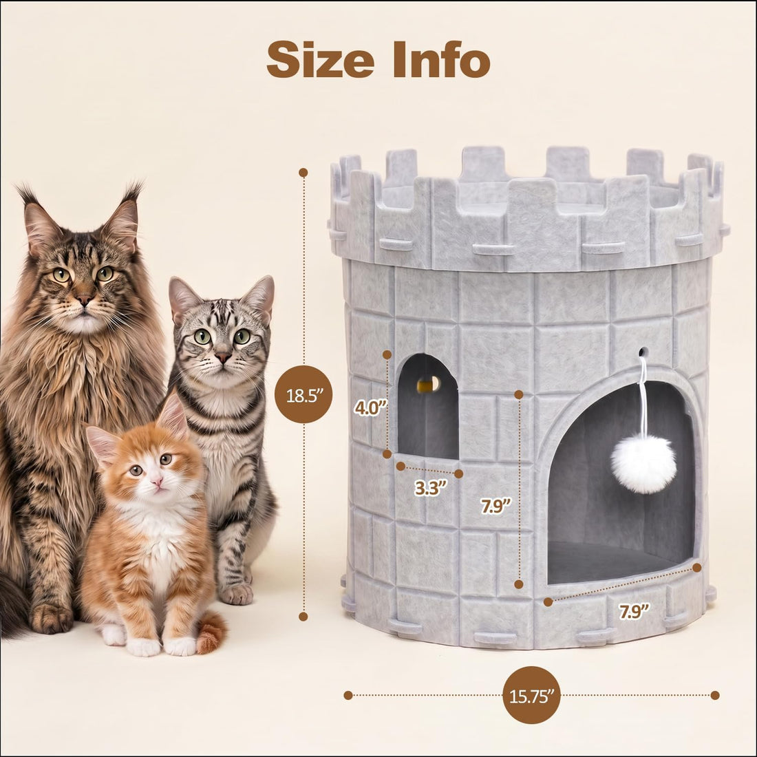 Cat Castle House for Indoor Cats, Felt Cat Cave with Fluffy Ball