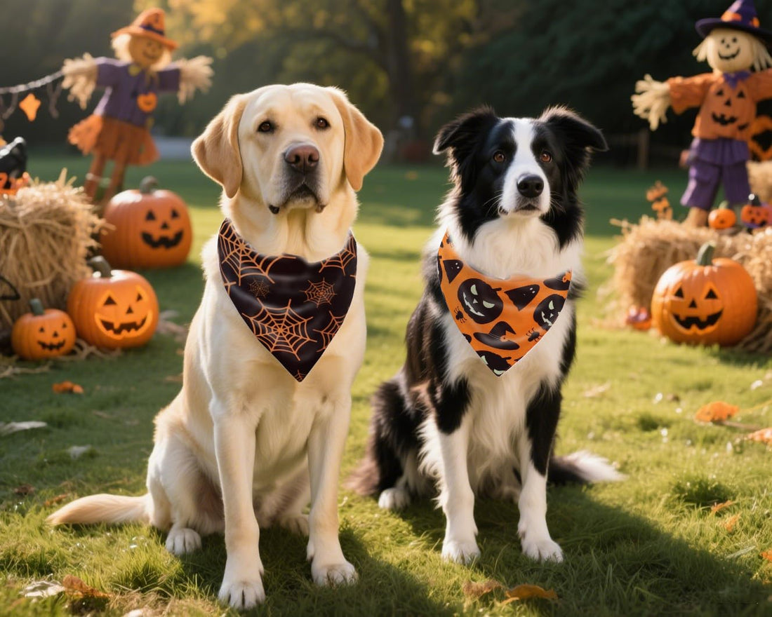 Fall Dog Bandanas 2PCS Halloween Pumpkin Spider Web Large Dogs
