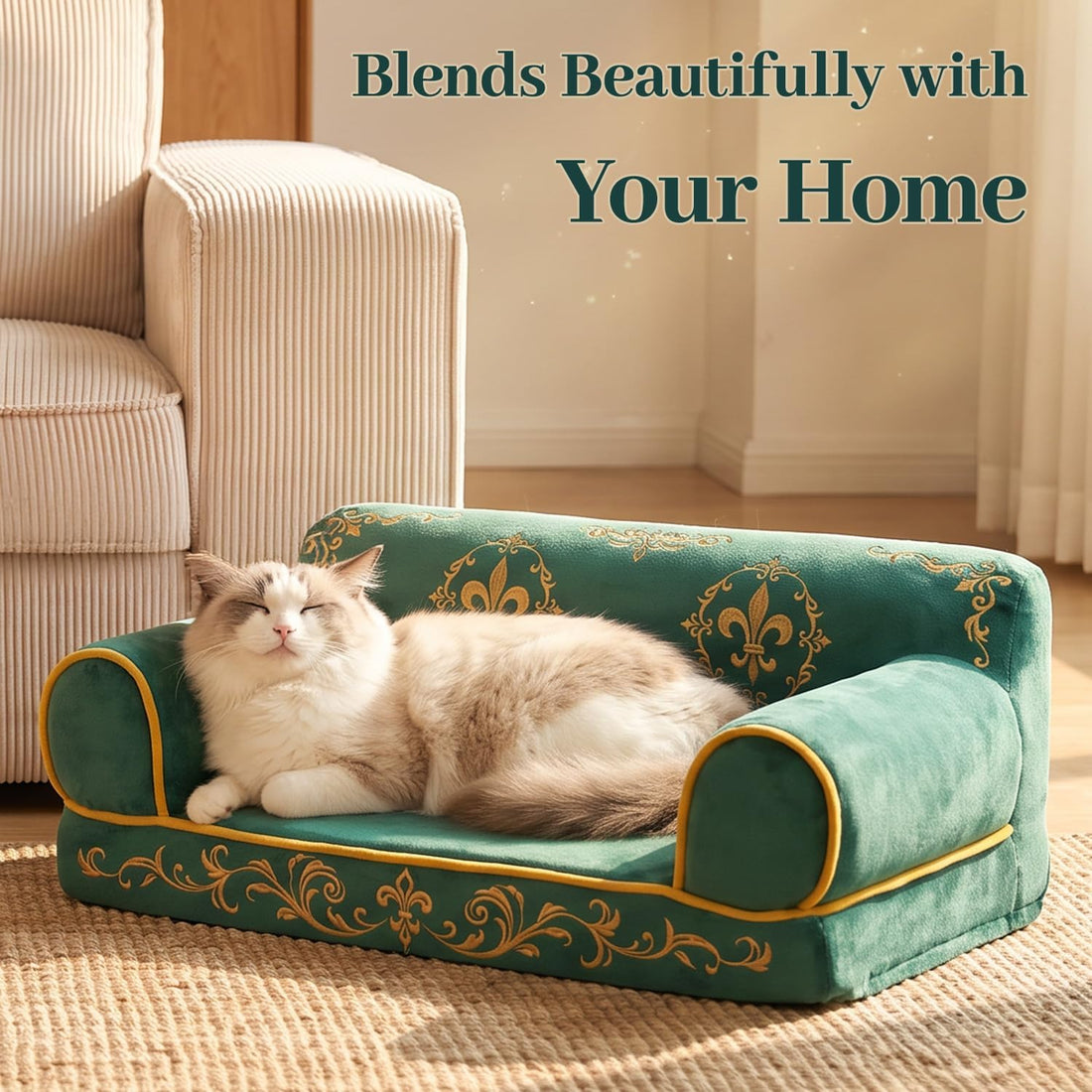 Indoor Cat Couch Bed, Soft Supportive Pet Sofa, 24in