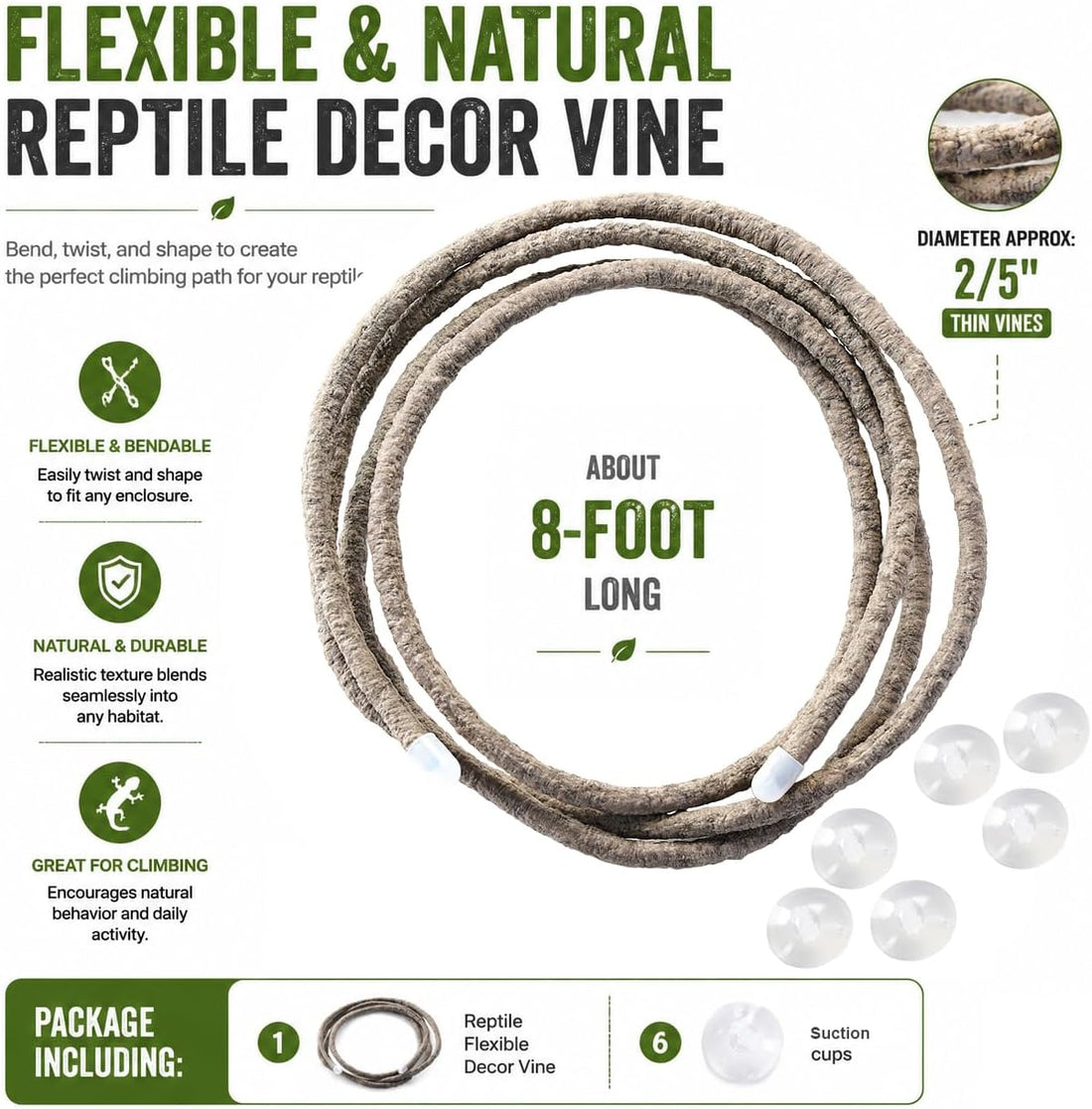 8-Foot Reptile Vines, Flexible Jungle Climber Habitat Decor