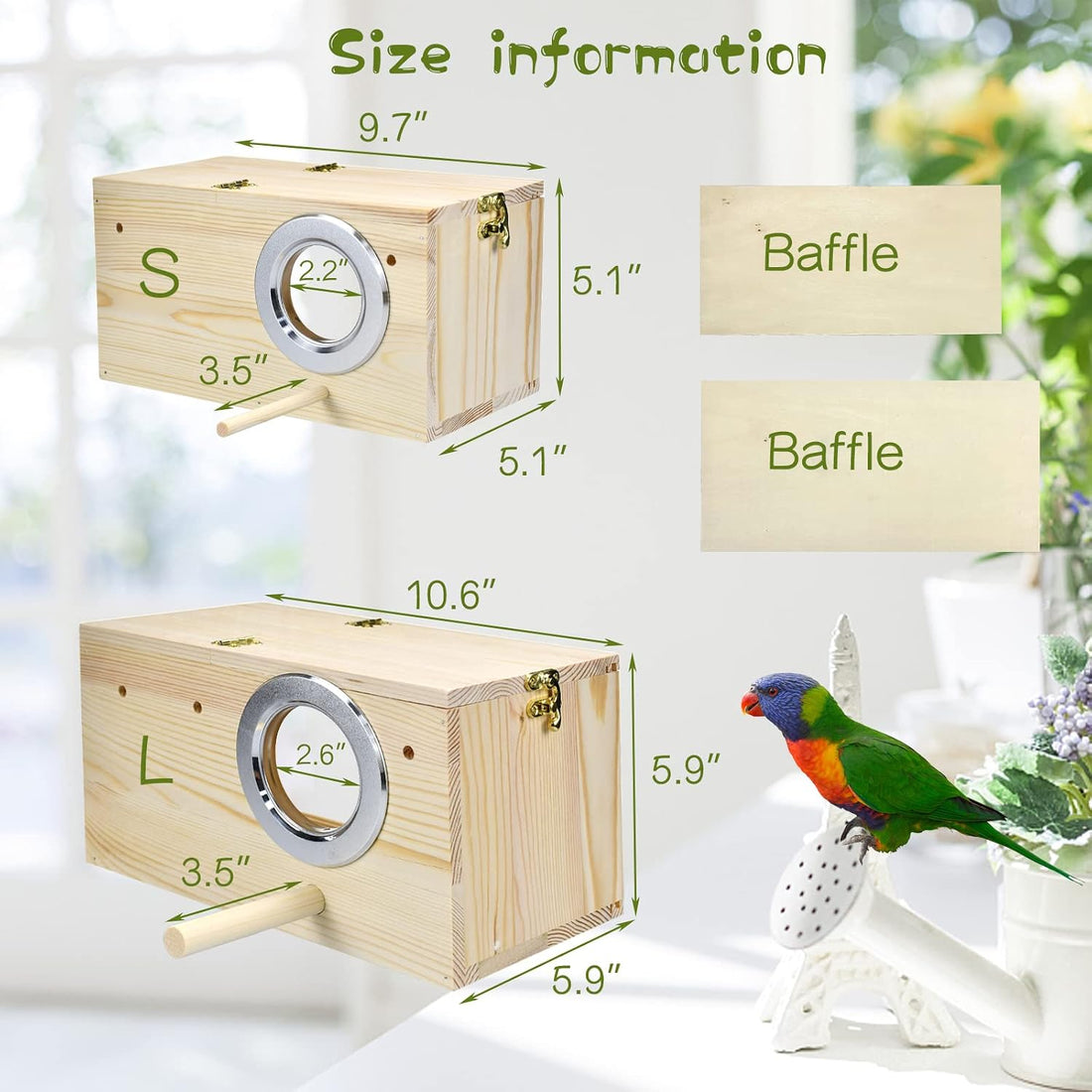 CooShou Parakeet Nesting Box Cockatiel Nesting Natural Pine Bird Nest
