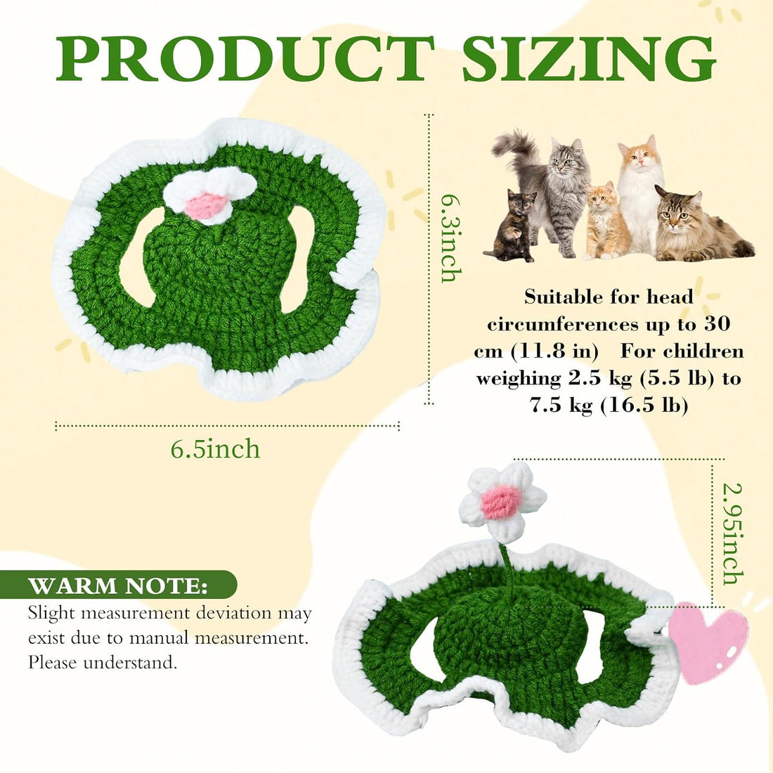 floofelove Flower Cat Hat, Cotton & Soft Cute Knitted Hats for Cats