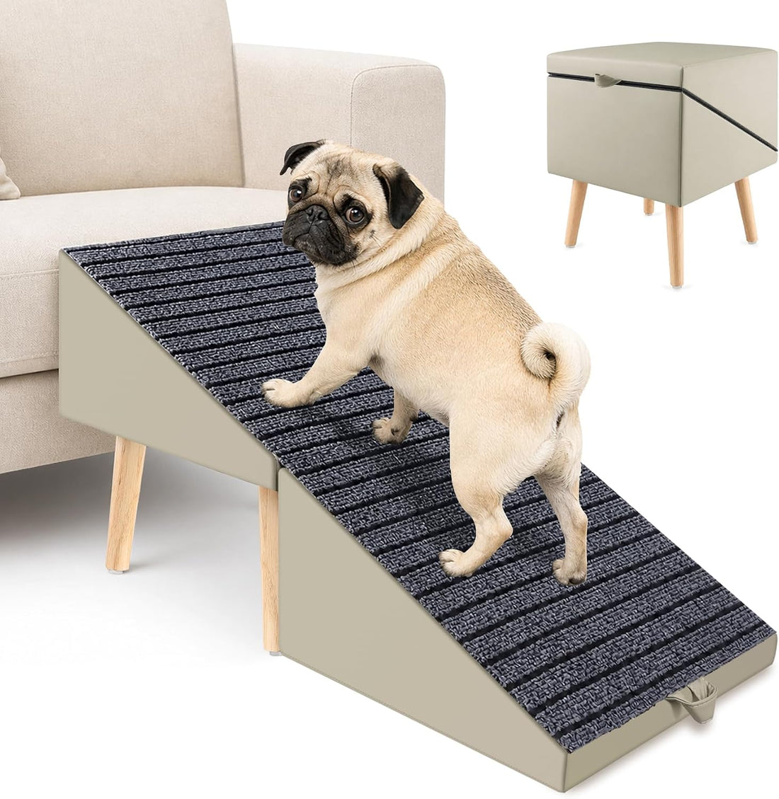 2-in-1 Foldable Dog Ramp Ottoman for Couch