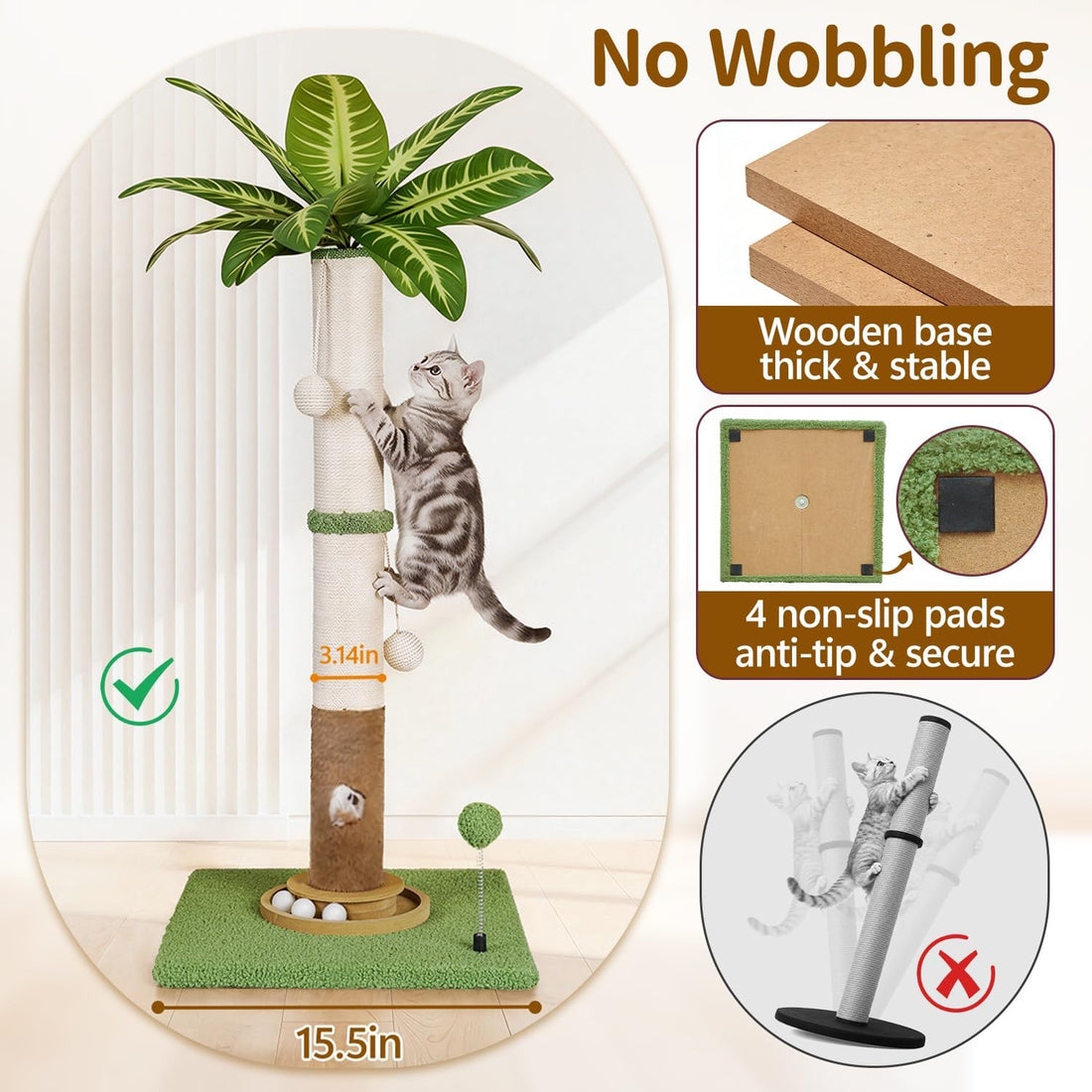 35" Tall Palm Tree Cat Scratching Post Vertical for Indoor Cats