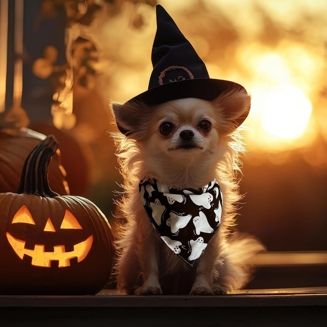 Halloween Dog Bandanas Black Ghost Spooky Costumes for Large Pets