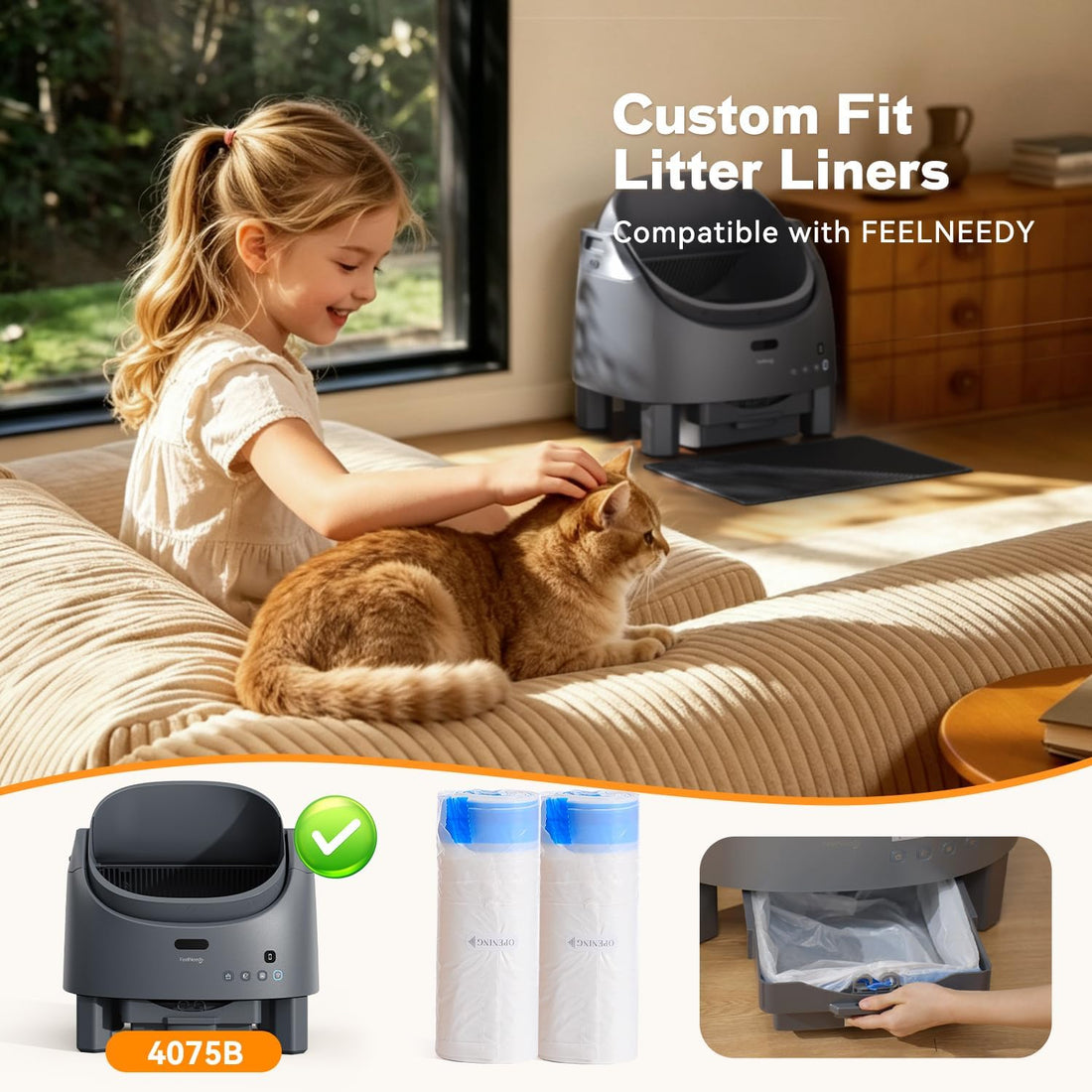 Automatic Self-Cleaning Cat Litter Box Replaced Trash Bags-3 Rolls