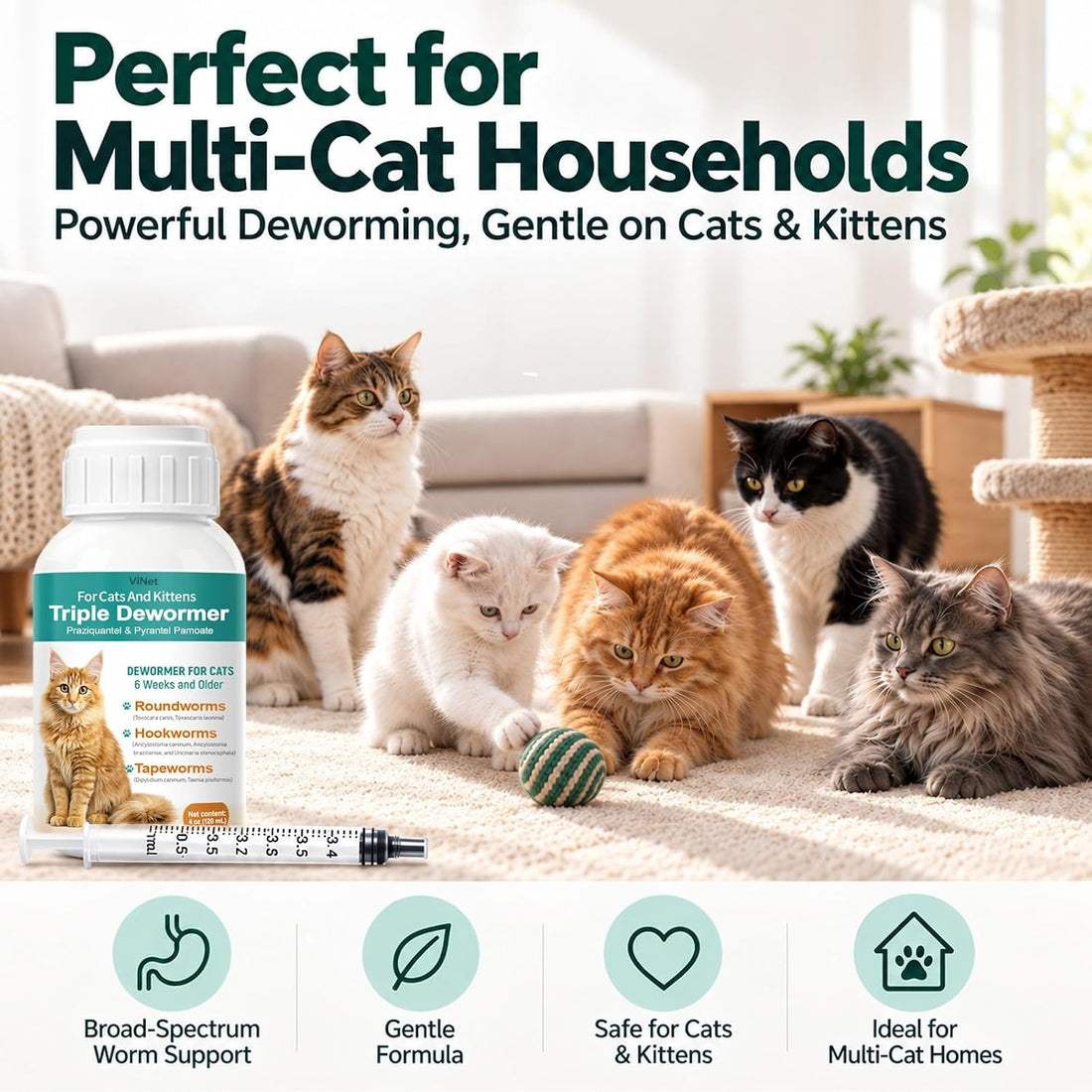Cat Dewormer Broad Spectrum Triple Dewormer for Cats for Tapeworms