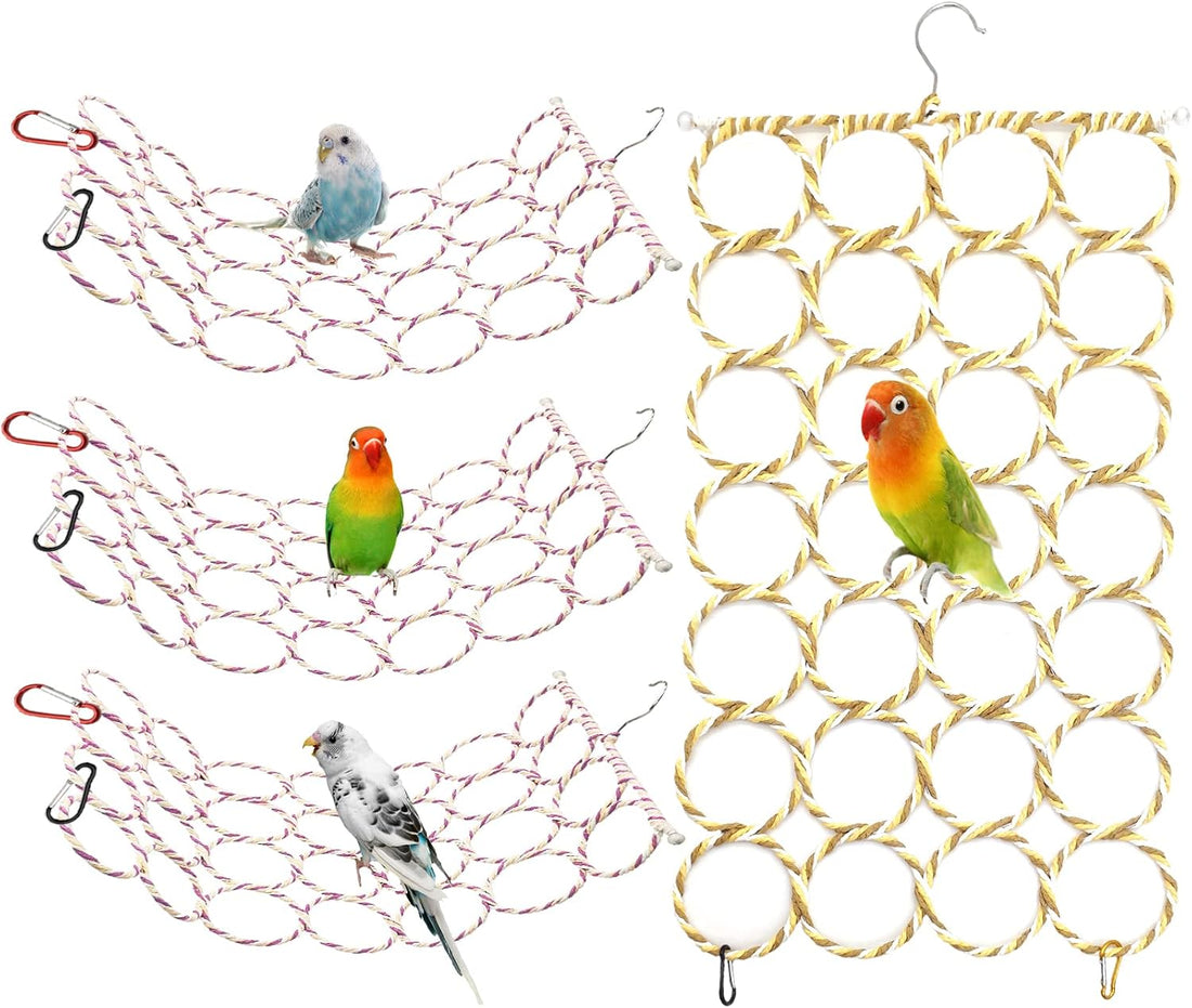 BNOSDM Bird Climbing Net 4Pcs Parrot Hemp Rope Ladder Budgie Climbing