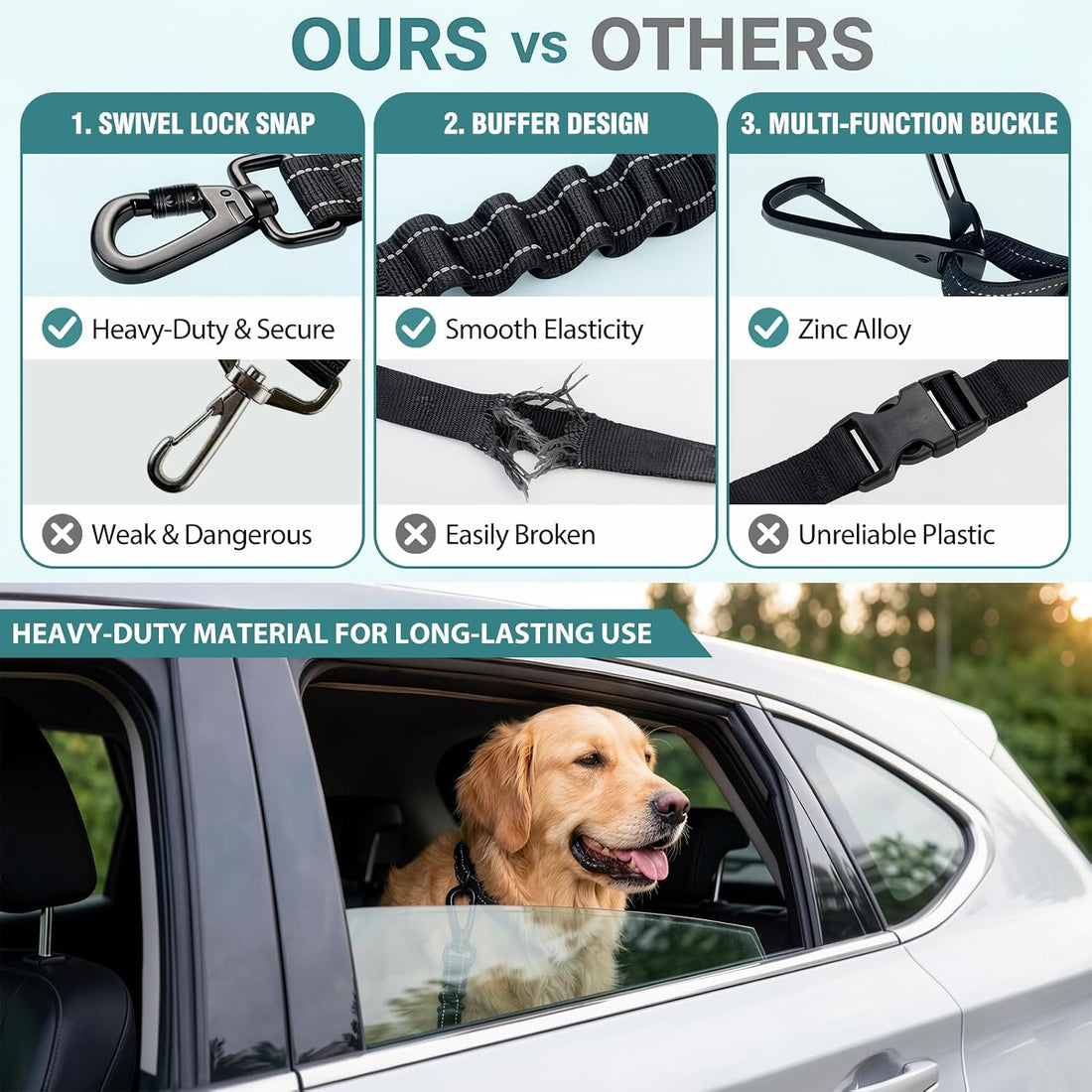 Dog Seat Belt for Car, 3-in-1 Adjustable Dog Seatbelt