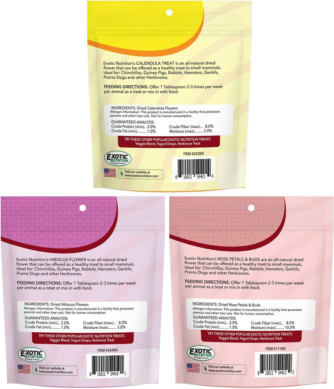 Exotic Nutrition Flower Treat 3 Pack - Healthy Assortment - Hibiscus