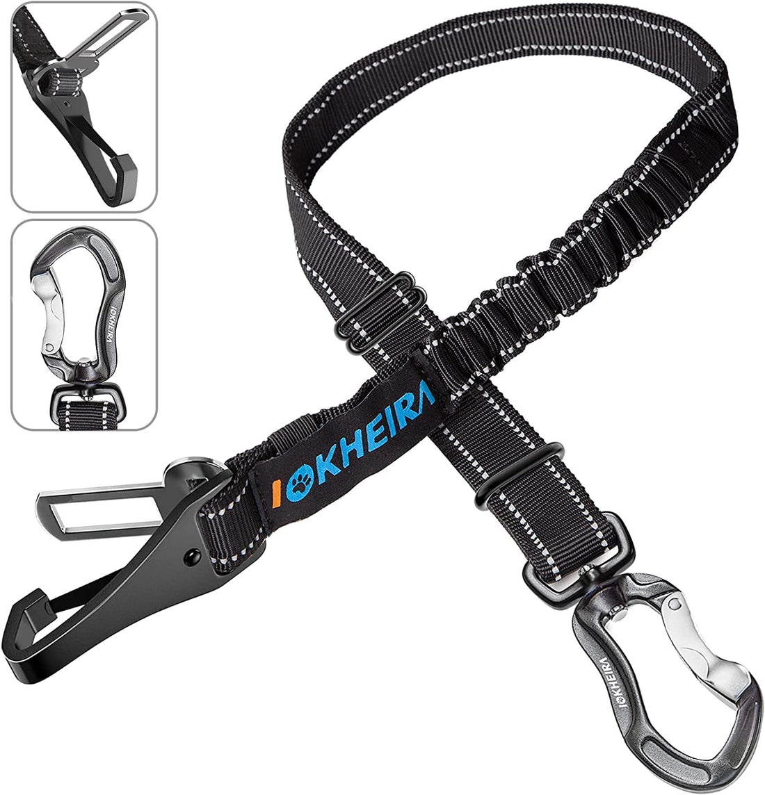 IOKHEIRA Dog Seatbelt, Updated Adjustable Harness Reflective Bungee