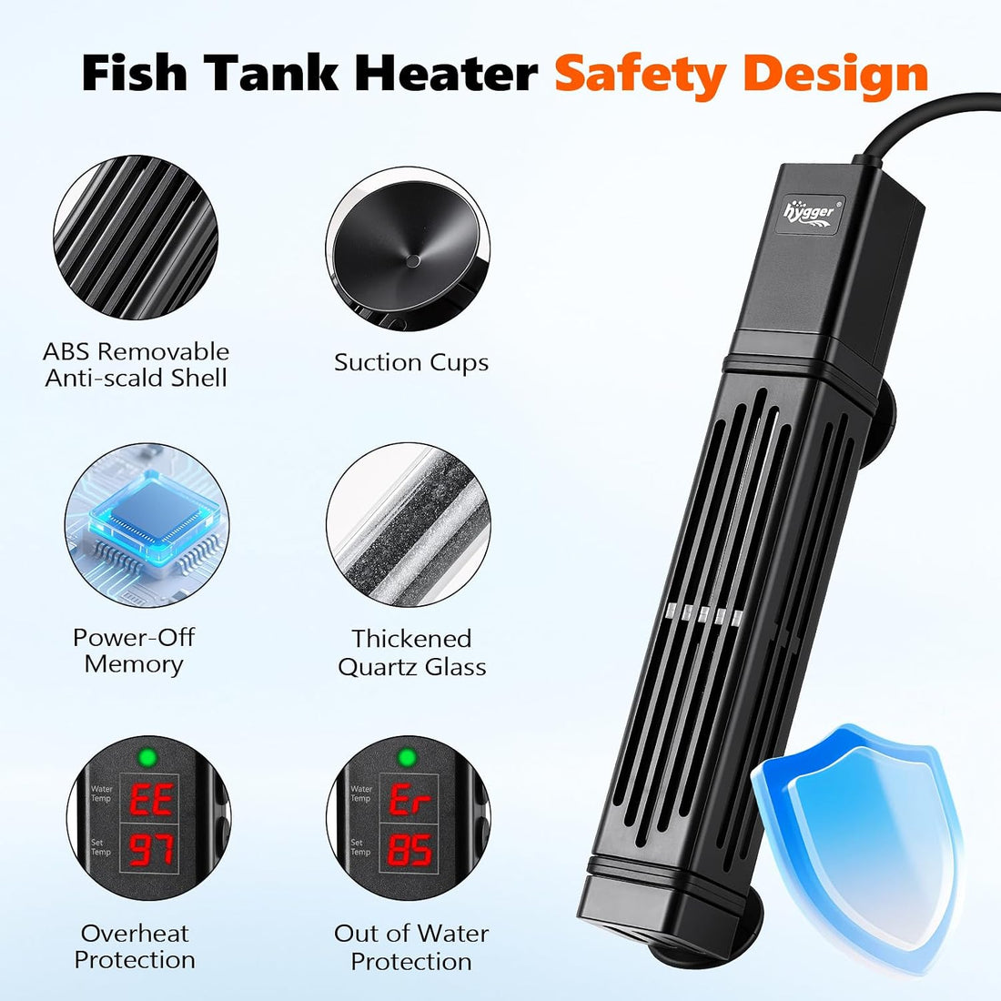 hygger 150W Submersible Aquarium Heater, Adjustable Fish Tank Heater