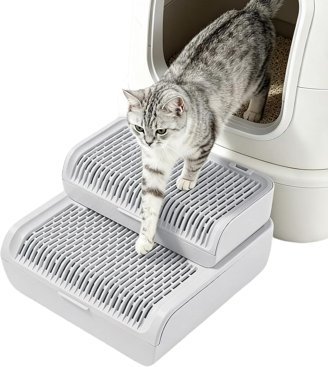 NATUYA 2-Step Cat Litter Box Ramp,Litter Box Step for Cats,Detachable