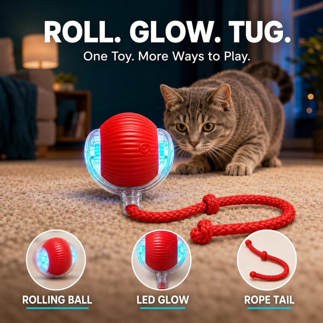 Rcxnm Interactive Cat Ball Toy with String