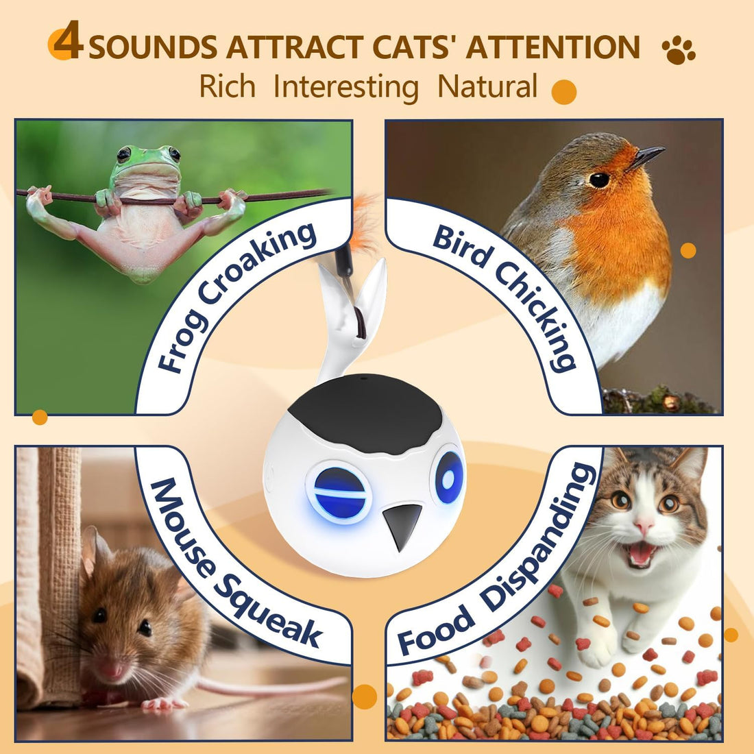 Cat Toys Ball, Smart Motion Sensor Moving Ball with 4 Sounds& 3 Speed